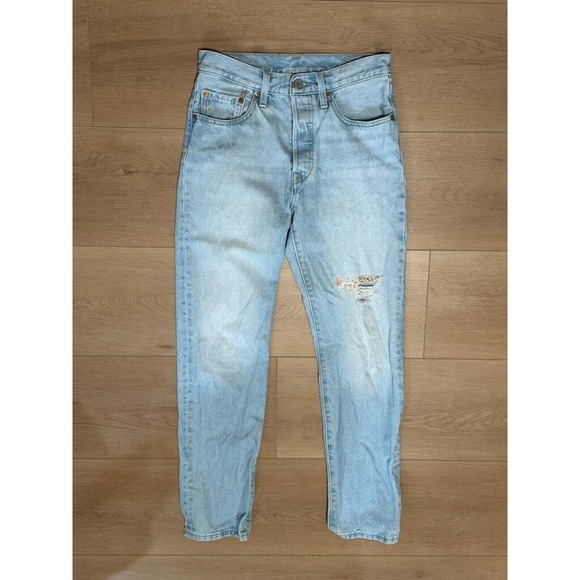 Levis's 150th Anniversary Floral‎ Button Fly Blue Jeans Women's 26x30 - Picture 1 of 10
